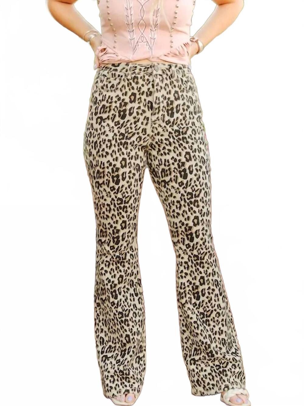 NEW LUCKY & BLESSED high rise flare jean in cheetah print